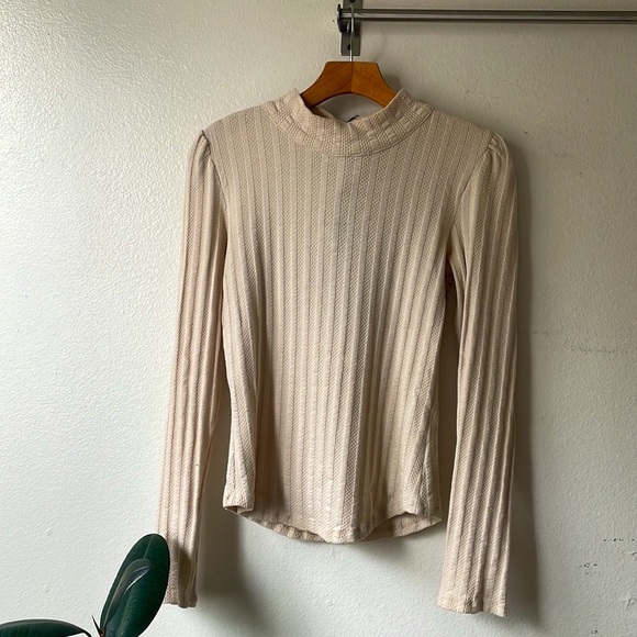 Free People Mock Neck Back Tie Long Sleeve Top - Medium - Picture 2 of 8